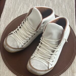 All Leaher White and Tan High-Top Sneakers
